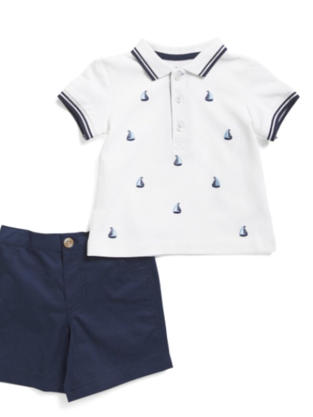 NWT Little Me Toddler Boys Sailboat Polo & Navy Shorts Set 24M Nautical Summer